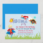 Verjaardagsfeest voor superhelden jongen/meisje kaart (Voorkant / Achterkant)