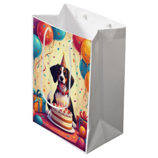 Verjaardagsfeest voor Treeing Walker Coonhound Medium Cadeauzakje (Voorkant Gekanteld)