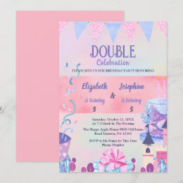 Verjaardagsfeest voor twee meisjes in pastelkleure kaart