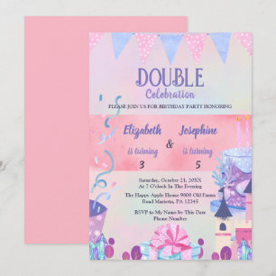 Verjaardagsfeest voor twee meisjes in pastelkleure kaart