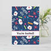 Verjaardagsfeest voor verpleegkundigen Navy Blue W Kaart (Staand voorkant)