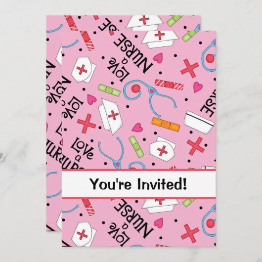 Verjaardagsfeest voor verpleegkundigen roze kaart (Voorkant / Achterkant)