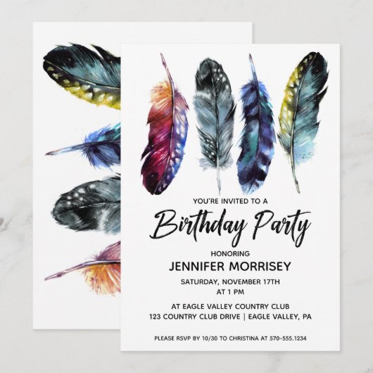 Verjaardagsfeest voor vrouwen Boho Style Feathers Kaart (Voorkant / Achterkant)