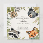 Verjaardagsfeest voor Woodland Animal Kaart (Voorkant)