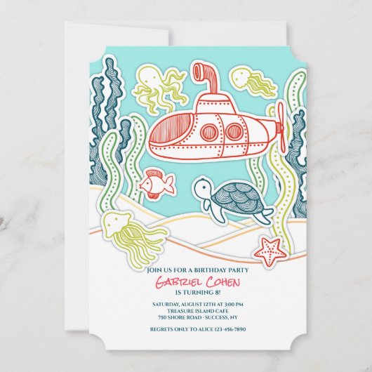 Verjaardagsfeest voor zee en onderzeeër kaart (Voorkant)