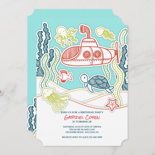 Verjaardagsfeest voor zee en onderzeeër kaart (Voorkant / Achterkant)