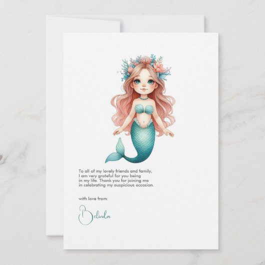 Verjaardagsfeest voor zeemeermin bedankkaart (Achterkant)