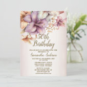 Verjaardagsfeest Waterverf Boho Roze Bloem Elegant Kaart (Staand voorkant)