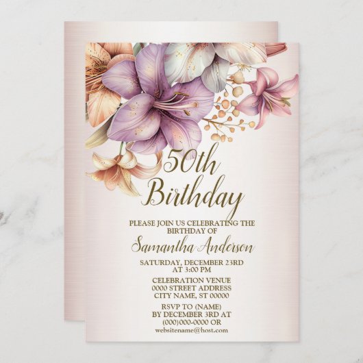 Verjaardagsfeest Waterverf Boho Roze Bloem Elegant Kaart (Voorkant / Achterkant)