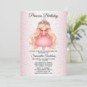 Verjaardagsfeest Waterverf Roze Prinses Schattige Kaart (Staand voorkant)