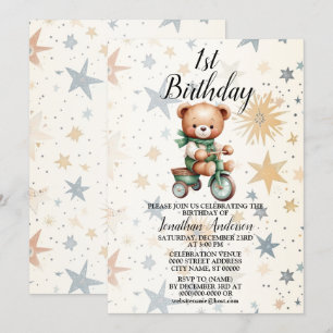 Verjaardagsfeest Waterverf Teddy Bear Green Bike Kaart