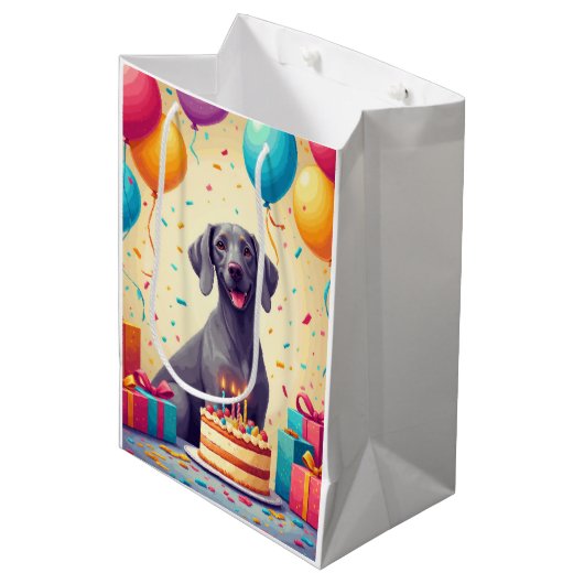 Verjaardagsfeest Weimaraner Medium Cadeauzakje (Voorkant Gekanteld)