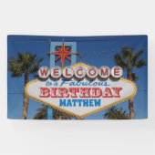 Verjaardagsfeest Welkom bij Vegas teken met naam Spandoek (Horizontaal)