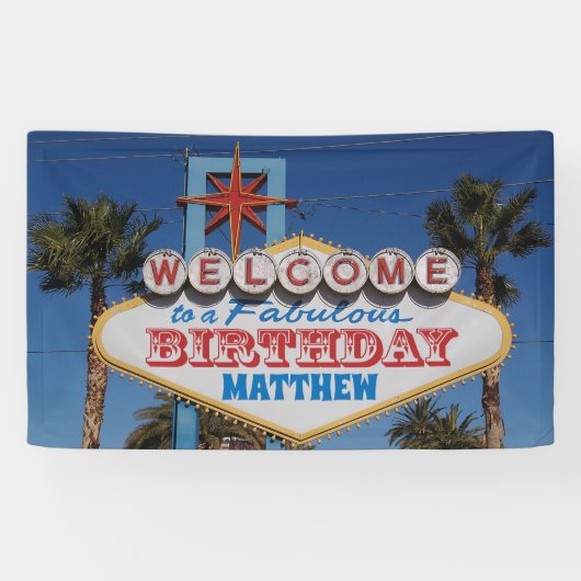 Verjaardagsfeest Welkom bij Vegas teken met naam Spandoek (Horizontaal)