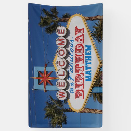 Verjaardagsfeest Welkom bij Vegas teken met naam Spandoek (Verticaal)
