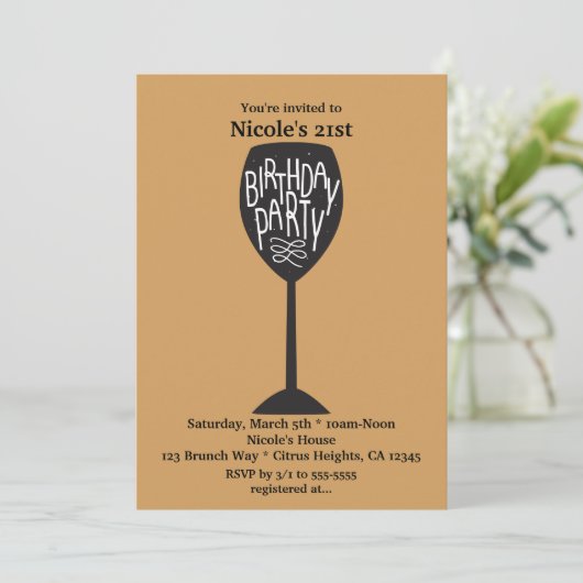 VERJAARDAGSFEEST Wijnglas ELKE KLEUR Uitnodigingen (Staand voorkant)