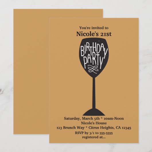 VERJAARDAGSFEEST Wijnglas ELKE KLEUR Uitnodigingen (Voorkant / Achterkant)