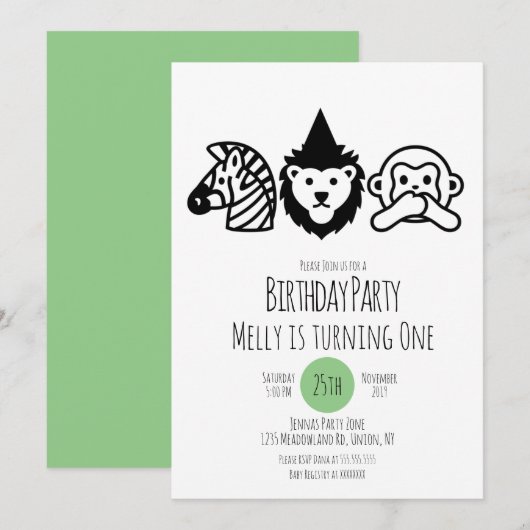 Verjaardagsfeest Wilde Dieren Feest Kaart (Voorkant / Achterkant)