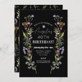 Verjaardagsfeest Wildflowers Floral Ditsy Dark Kaart (Voorkant / Achterkant)