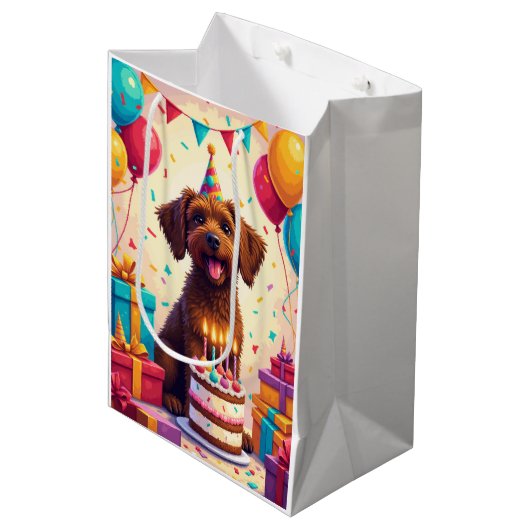 Verjaardagsfeest Wirehaired Pointing Griffon Medium Cadeauzakje (Voorkant Gekanteld)