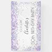 Verjaardagsfeest witte violette lavendelnaam spandoek (Verticaal)