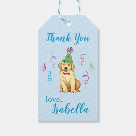 Verjaardagsfeest Yellow Lab Bedankt Cadeaulabel (Voorkant)