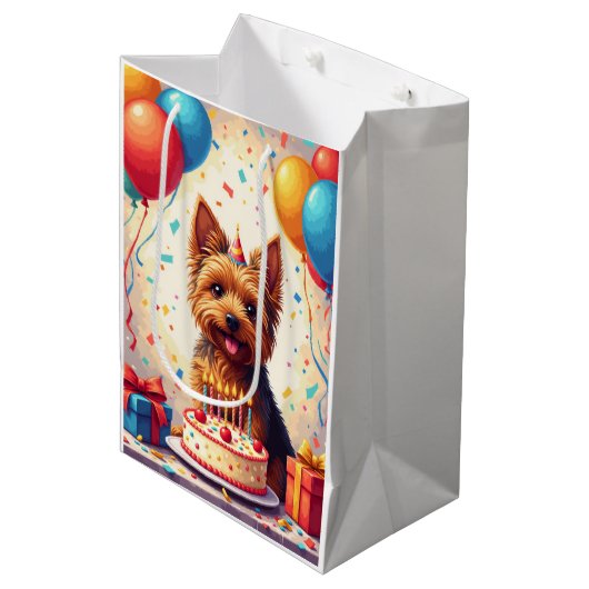 Verjaardagsfeest Yorkshire Terrier Medium Cadeauzakje (Voorkant Gekanteld)