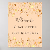 Verjaardagsfeest zachte perzik gouden sterren welk poster (Voorkant)