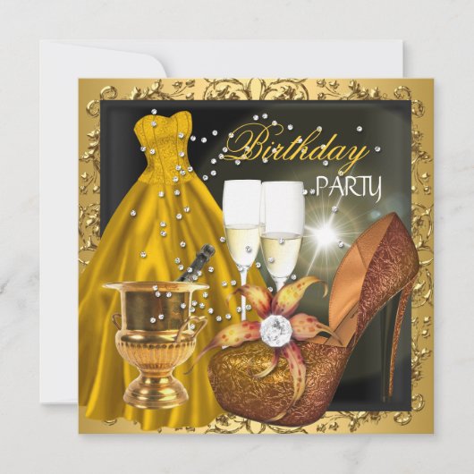 Verjaardagsfeest Zebra Gouden Jurk Kaart (Voorkant)