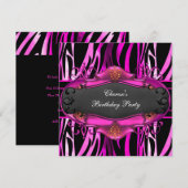 Verjaardagsfeest Zebra Heet Roze Dierprint Zwart Kaart (Voorkant / Achterkant)