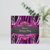 Verjaardagsfeest Zebra Heet Roze Dierprint Zwart Kaart (Staand voorkant)