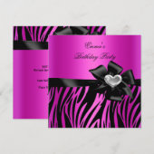 Verjaardagsfeest Zebra Zilver Roze Zwart Kaart (Voorkant / Achterkant)