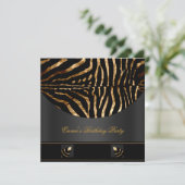 Verjaardagsfeest Zebra Zwart Goud Afrika Wild 2 Kaart (Staand voorkant)