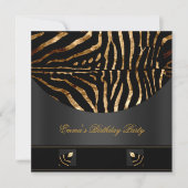 Verjaardagsfeest Zebra Zwart Goud Afrika Wild 2 Kaart (Voorkant)