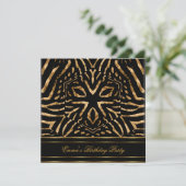 Verjaardagsfeest Zebra Zwart Goud Afrika Wild Kaart (Staand voorkant)
