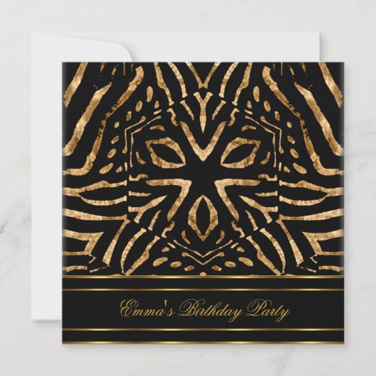 Verjaardagsfeest Zebra Zwart Goud Afrika Wild Kaart (Voorkant)