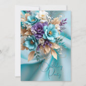  Verjaardagsfeest Zijde Blauwgroen Paarse Bloemen Kaart (Voorkant)