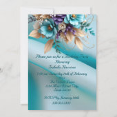  Verjaardagsfeest Zijde Blauwgroen Paarse Bloemen Kaart (Achterkant)