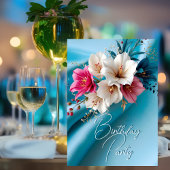 Verjaardagsfeest Zijde Roze en Blauw Witte Bloemen Kaart