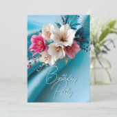 Verjaardagsfeest Zijde Roze en Blauw Witte Bloemen Kaart (Staand voorkant)
