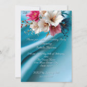 Verjaardagsfeest Zijde Roze en Blauw Witte Bloemen Kaart (Achterkant)