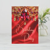 Verjaardagsfeest Zijde Ruby Rode juweel Gem Kaart (Staand voorkant)