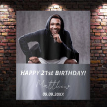 Verjaardagsfeest zilver aangepaste foto naam man