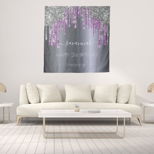Verjaardagsfeest zilver glitters paarse glans glam wandkleed