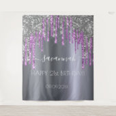 Verjaardagsfeest zilver glitters paarse glans glam wandkleed (Voorkant)