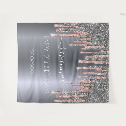 Verjaardagsfeest zilver glitters roze druppels wandkleed (Voorkant (horizontaal))