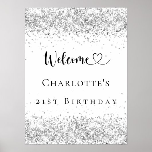 Verjaardagsfeest zilver welkom poster (Voorkant)