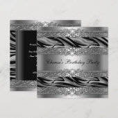 Verjaardagsfeest Zilver Zebra Diamant Kaart (Voorkant / Achterkant)