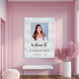 Verjaardagsfeest zilveren blauwe glitter foto welk poster