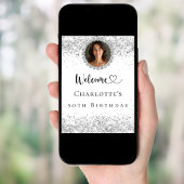 Verjaardagsfeest zilveren foto diamanten welkom poster